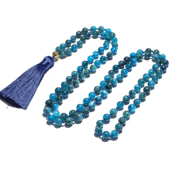 Earth Art hand crafted artisan Jewelry - Apatite 108 gemstone Mala prayer bead necklace